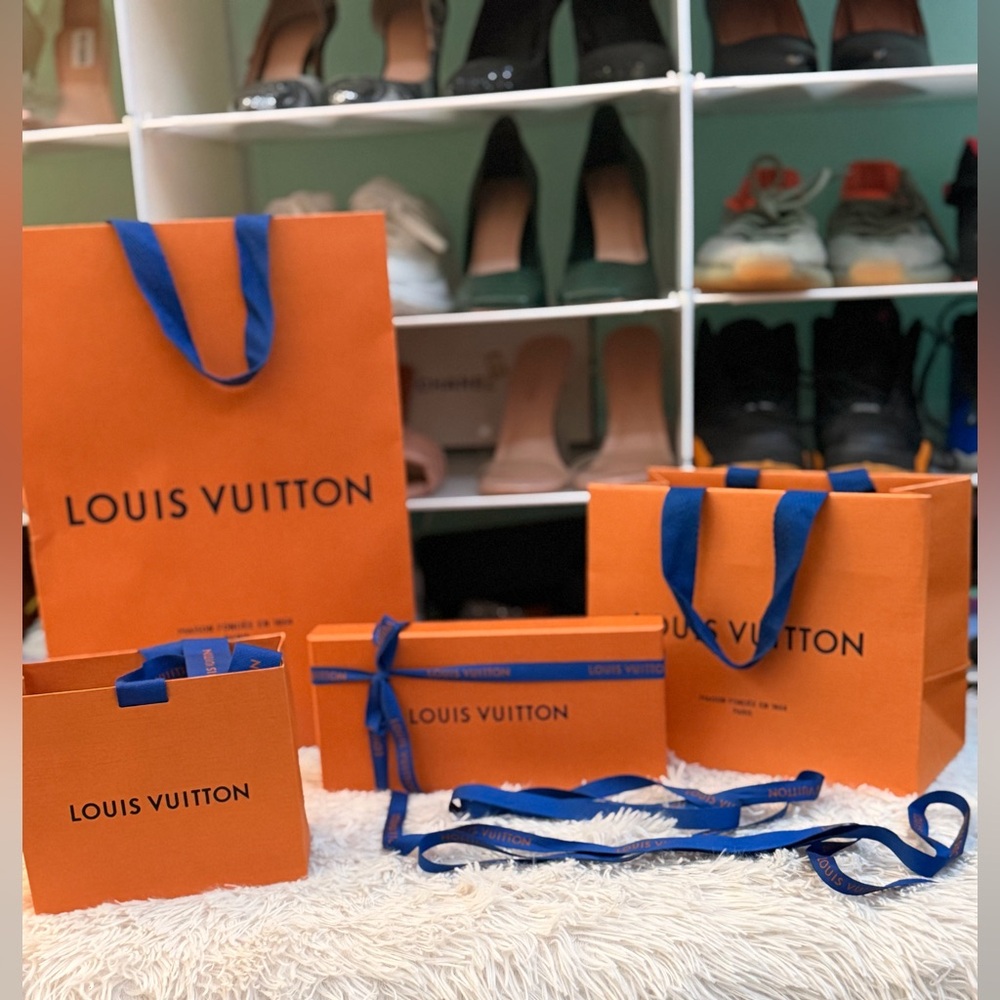 Louis Vuitton Luxury Bags and gift box with Blue Accent Ribbons